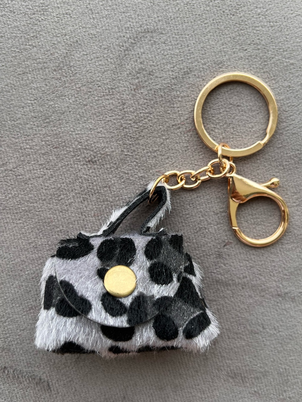 Gray Leopard Faux Fur Mini Bag Keychain/Bag Charm